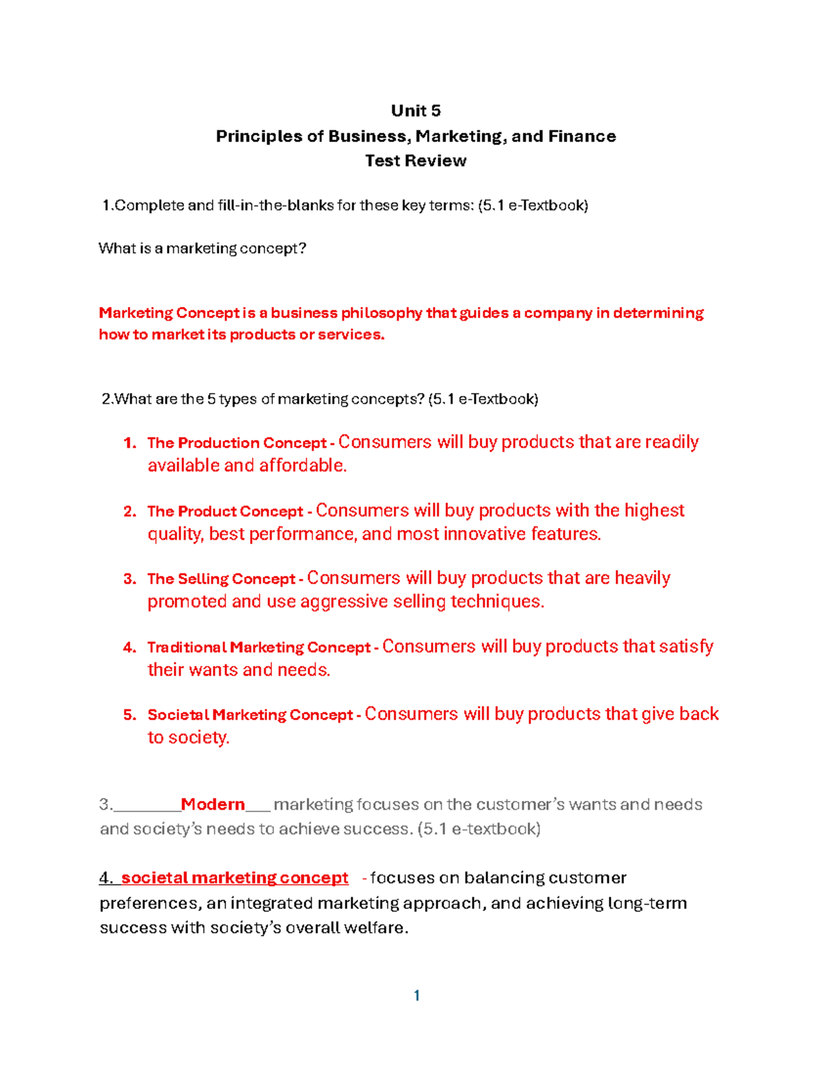 Unit 5 PBMF Test Review: Key Marketing Concepts and Practices - Studocu
