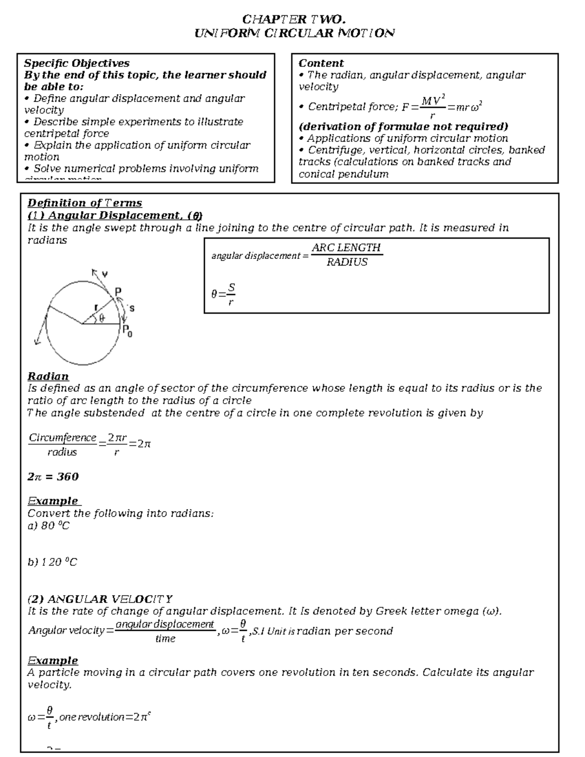 CHAPTER TWO: UNIFORM CIRCULAR MOTION - PHYSICS F4 FINAL - Studocu