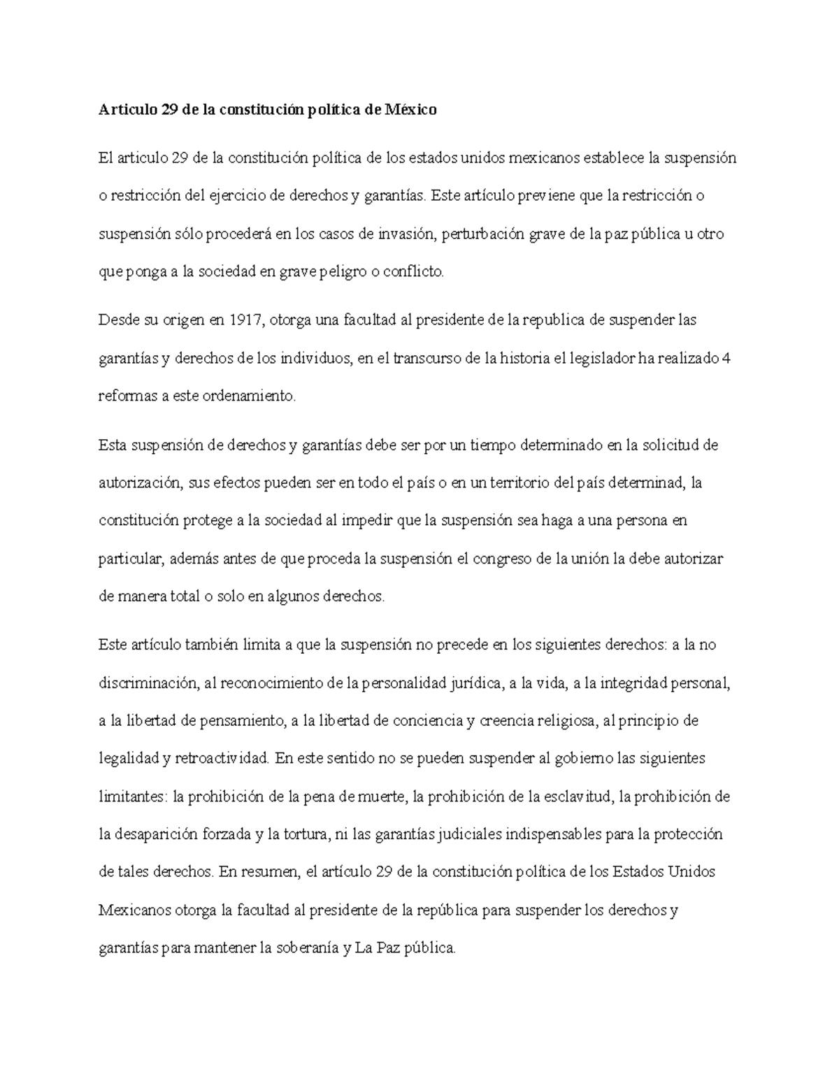 Articulo 29 de la constitución política de México - Articulo 29 de la ...
