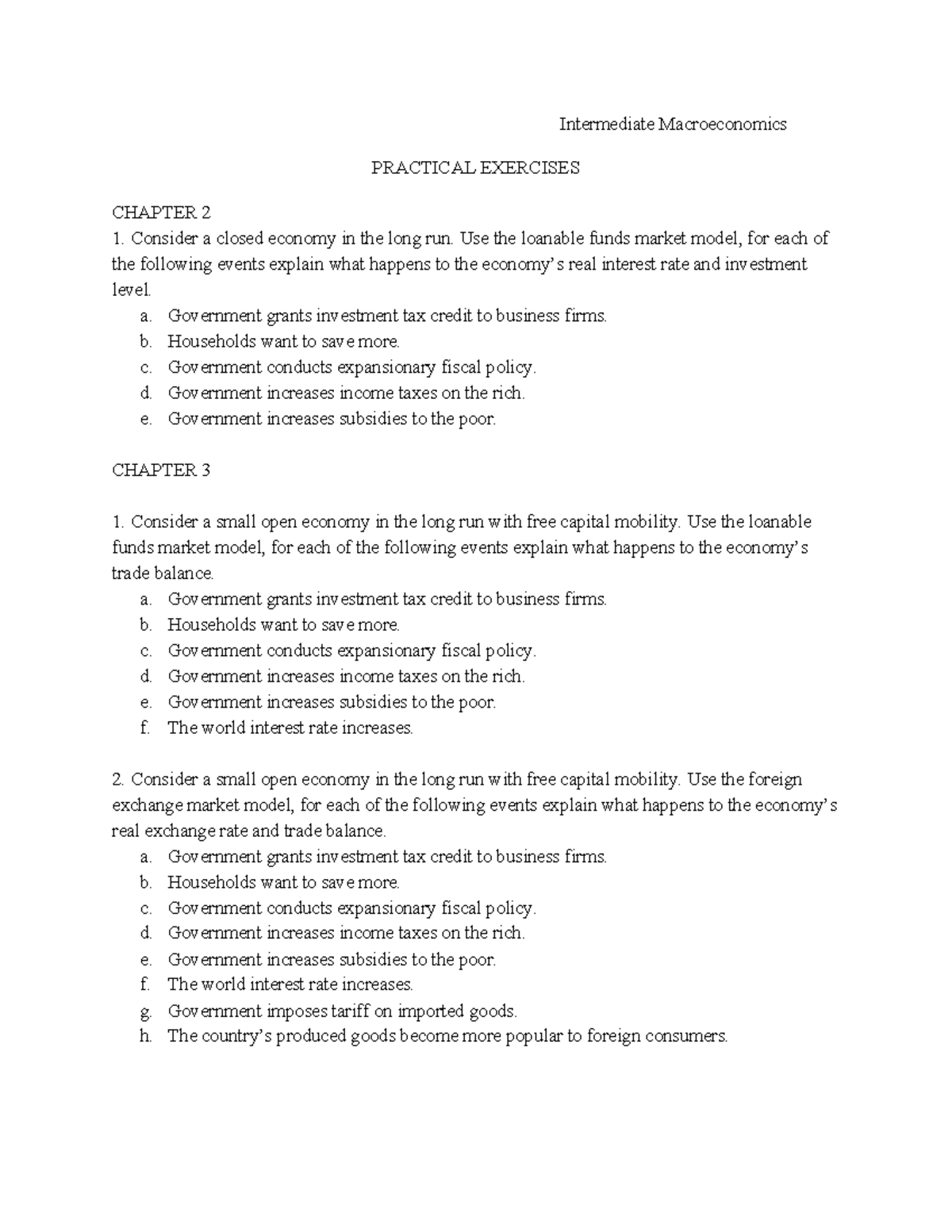 Intermediate Macroeconomics Revision: Practical Exercises Ch2-Ch5 - Studocu