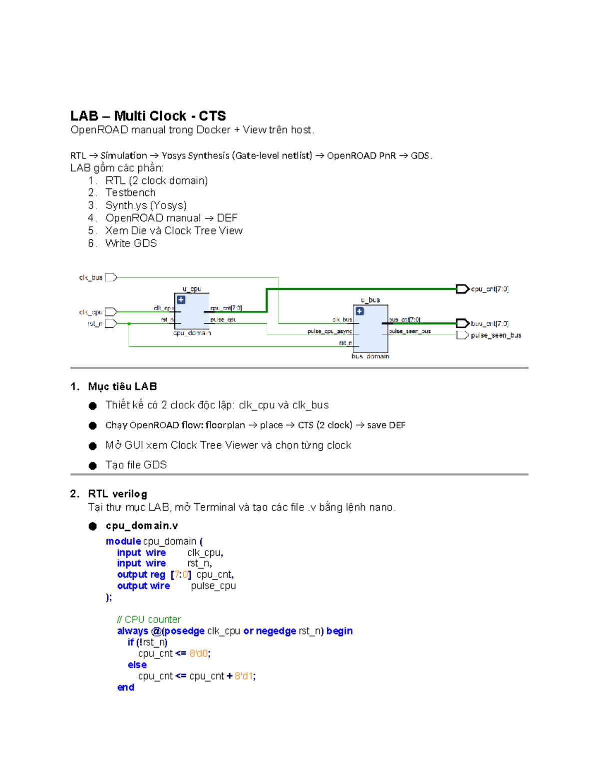 LAB - Multi Clock Design with CTS in OpenROAD - Studocu