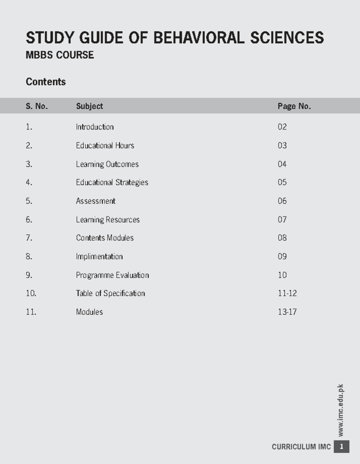 STUDY GUIDE: BEHAVIORAL SCIENCES MBBS CURRICULUM IMC - Studocu
