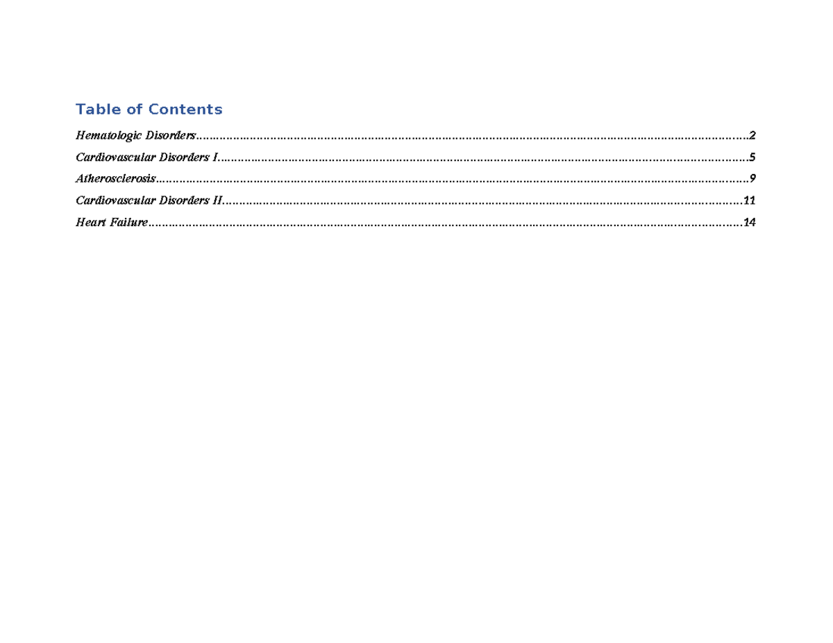 Module 1 - notes for the first test - Table of Contents Hematologic ...