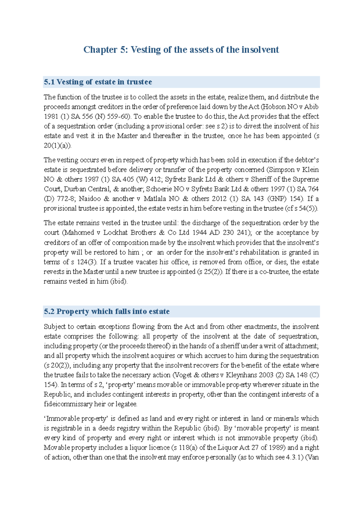 Chapter 5: Vesting of Assets in Insolvency Law - Detailed Analysis ...
