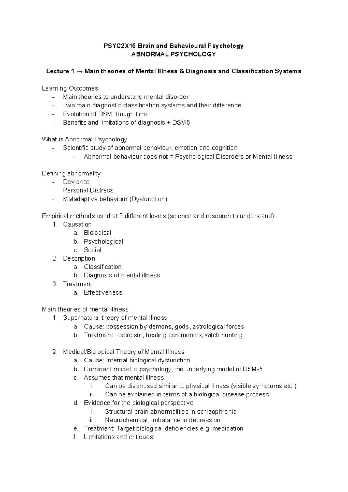 PSYC2X15 Abnormal Psychology - PSYC2X15 Brain and Behavioural ...