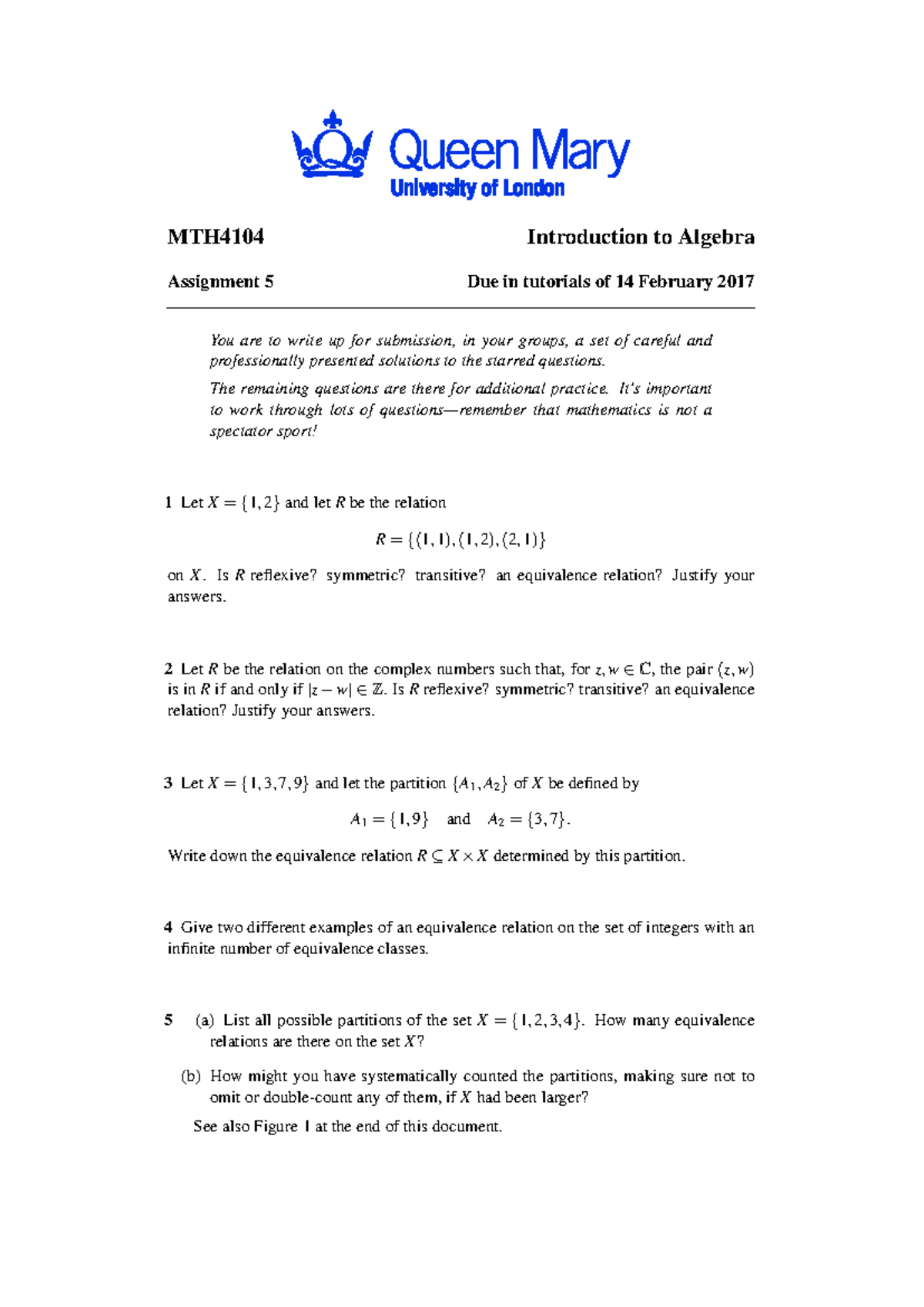 MTH4104 2016-2017 Assignment 5 - MTH4104 Introduction to Algebra ...