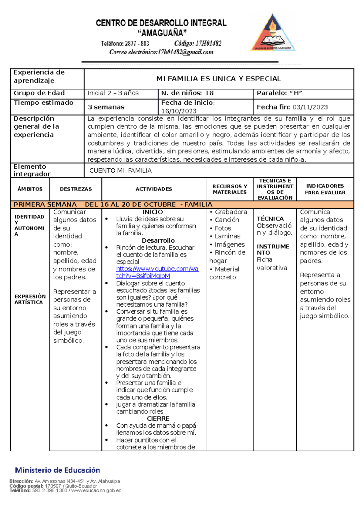 EXP.2 MI Familia ES Unica Y Especial - Experiencia de aprendizaje MI ...