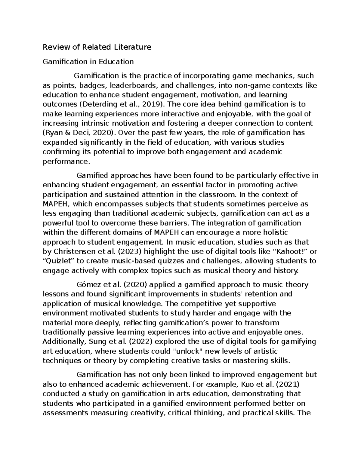 RRL: Gamification and SOLO Taxonomy in MAPEH Education Enhancement ...