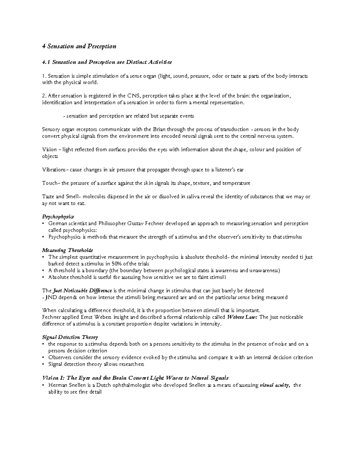 Psychology Sensation and Perception - 4 Sensation and Perception 4 ...