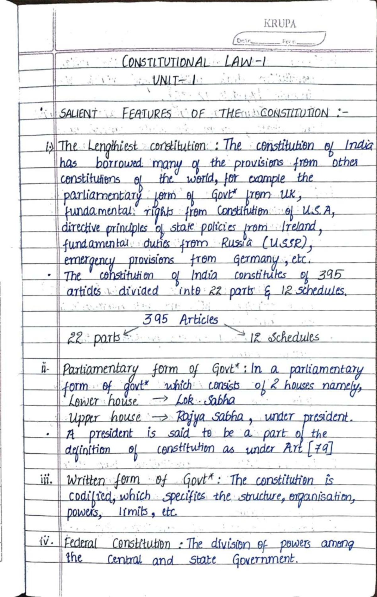 Constitutional Notes 1: Salient Features of the Indian Constitution ...