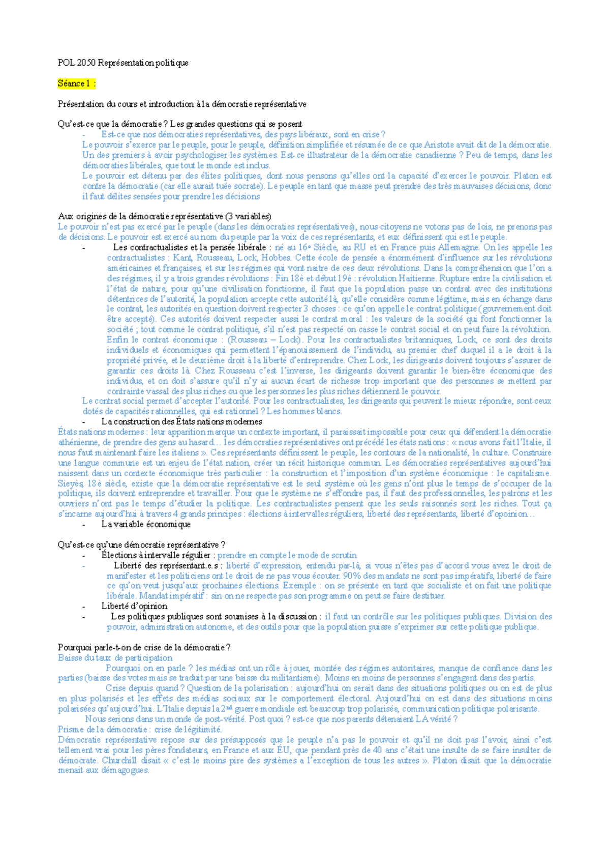 POL2050 Fiche - Notes de cours pour la mi-session - POL 2050 ...