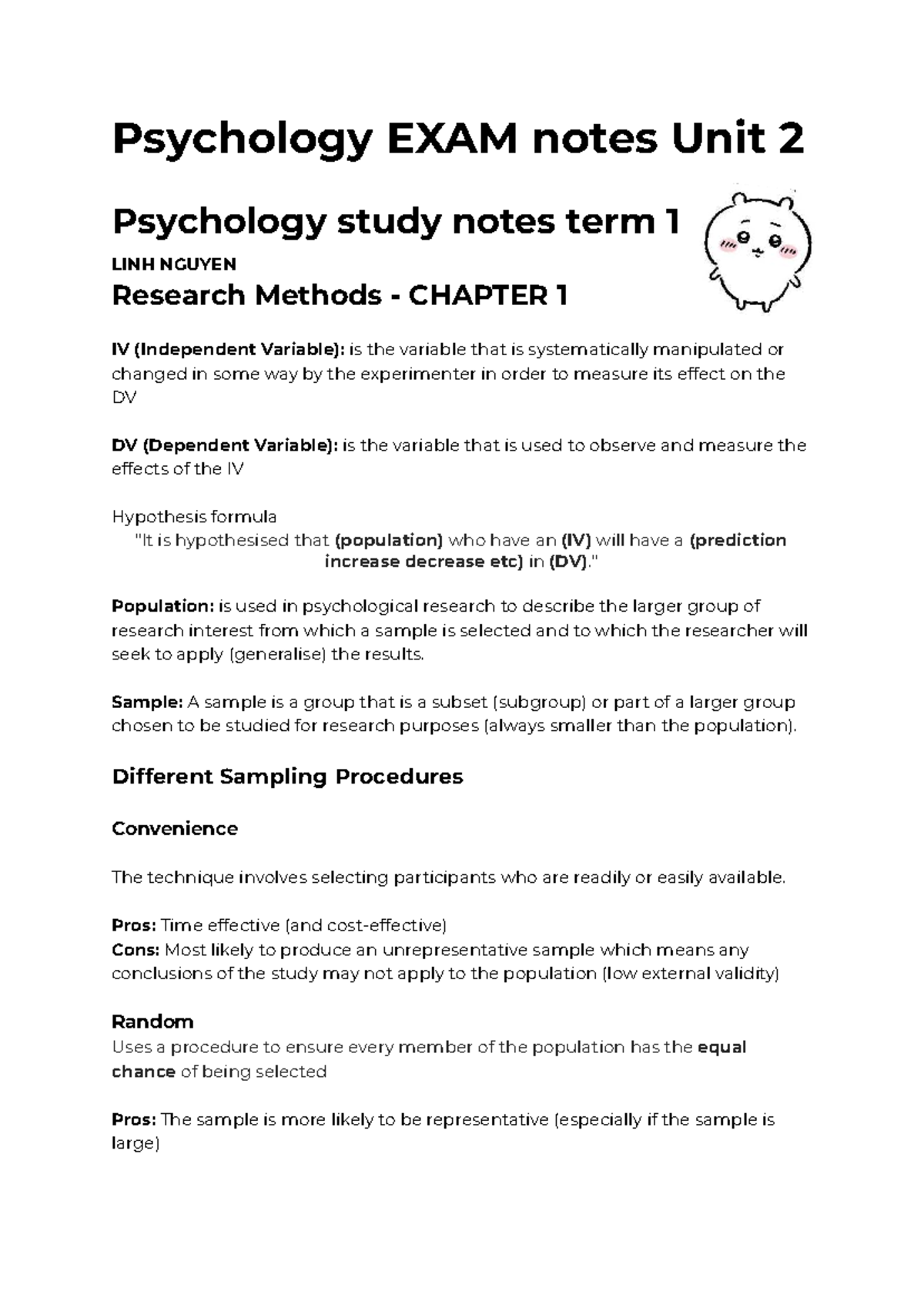 Psychology EXAM Notes Unit 2: Research Methods & Social Cognition - Studocu