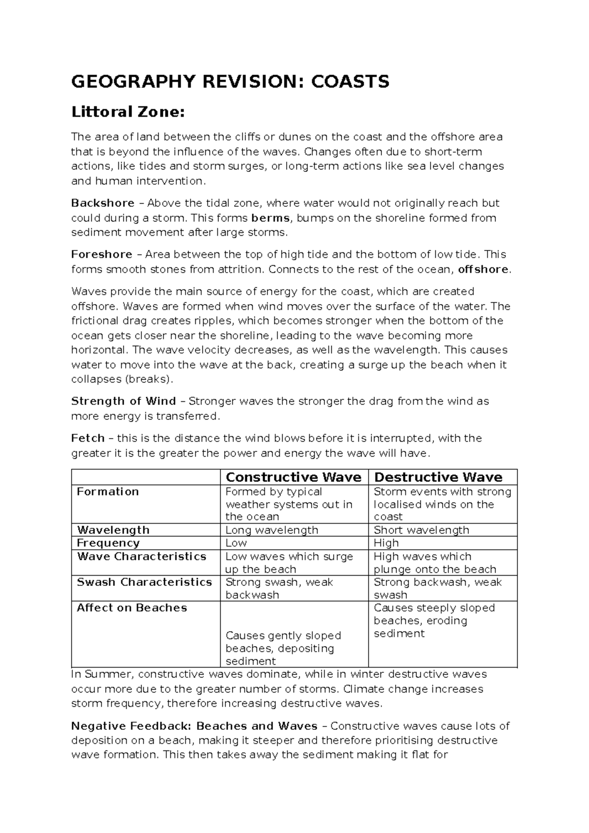Coastal Revision Geography: Understanding Littoral Zones and Processes ...