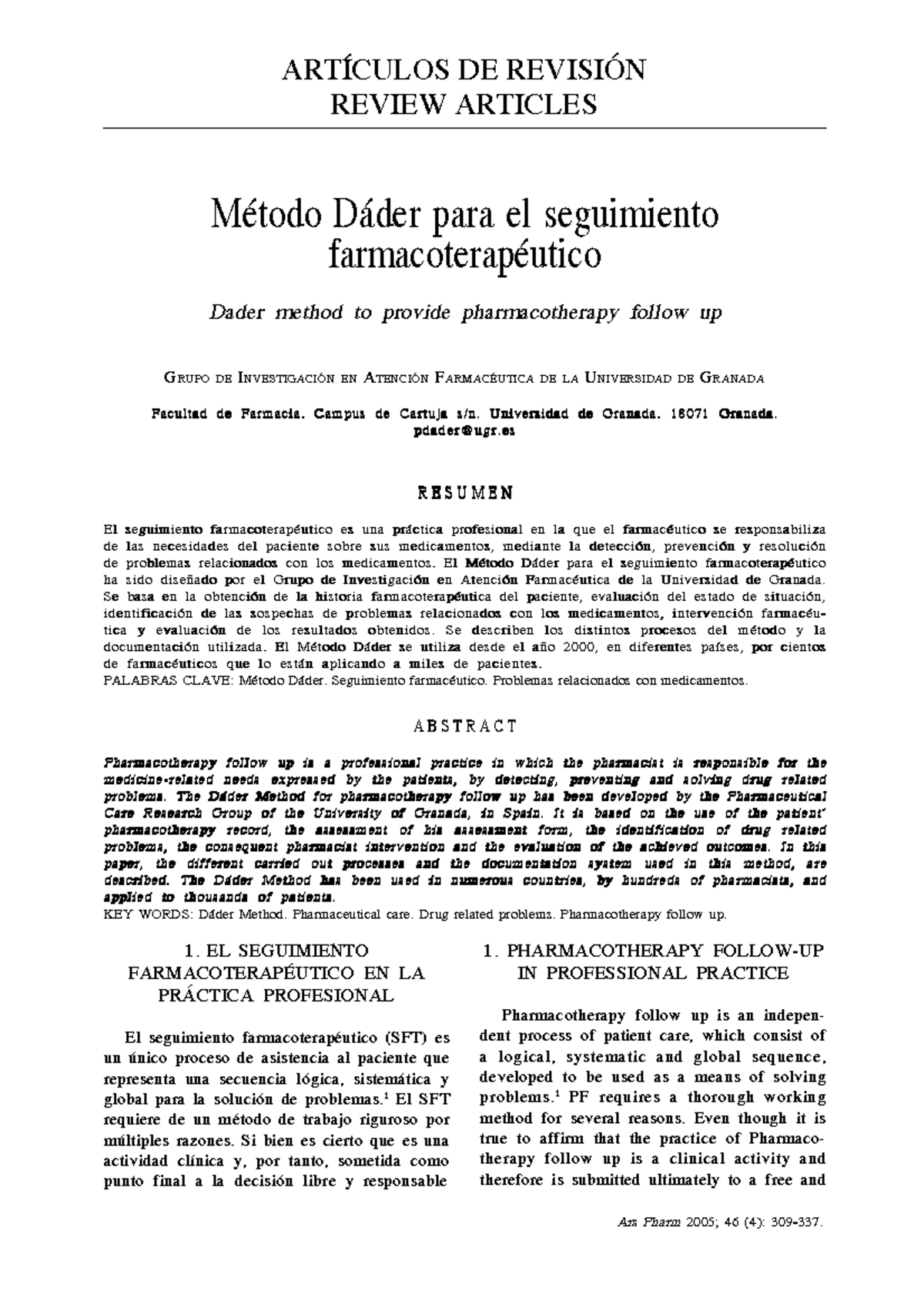 Método Dáder para el Seguimiento Farmacoterapéutico - Ars Pharm 2005 ...