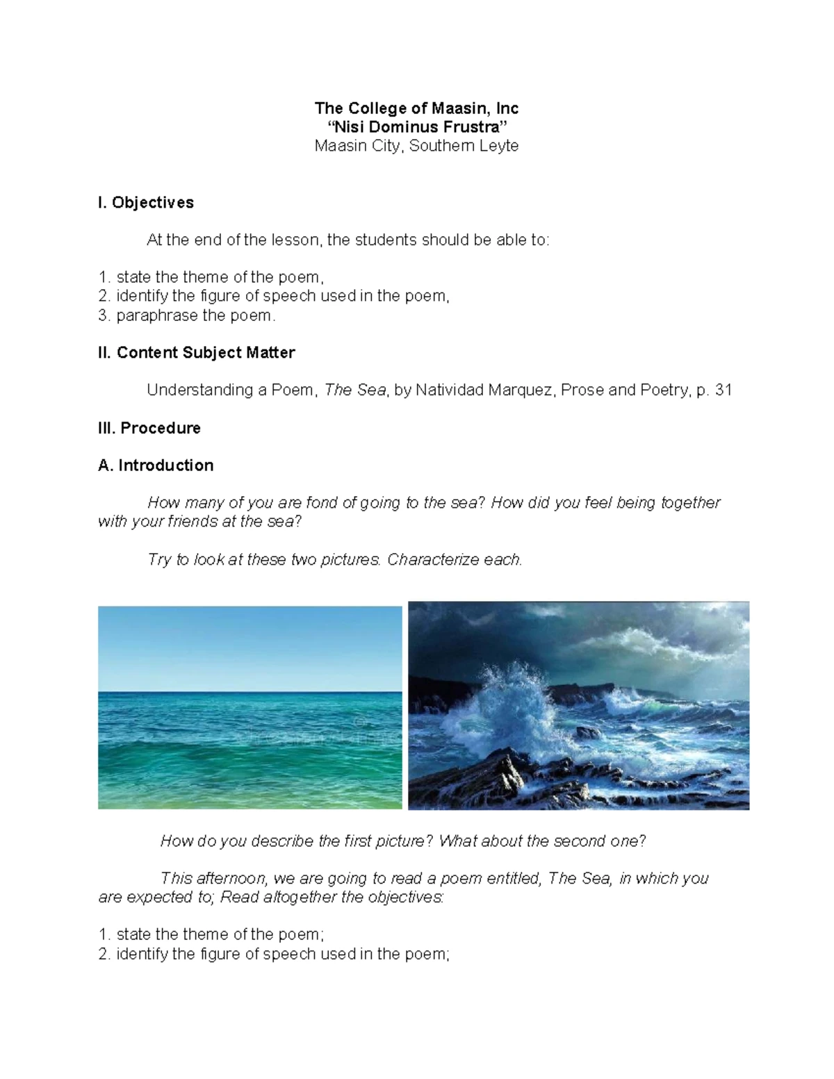 HUMSS Lesson Plan: Exploring Setting and Atmosphere in Literature - Studocu