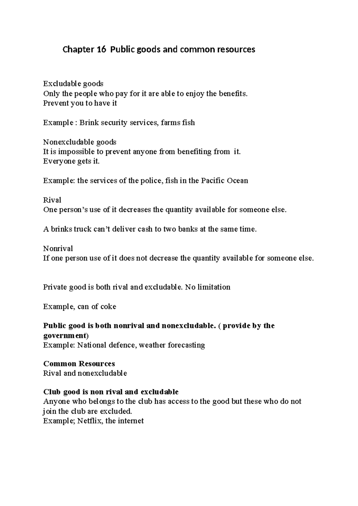 Chapter 16 Public goods and common resources - Chapter 16 Public goods ...