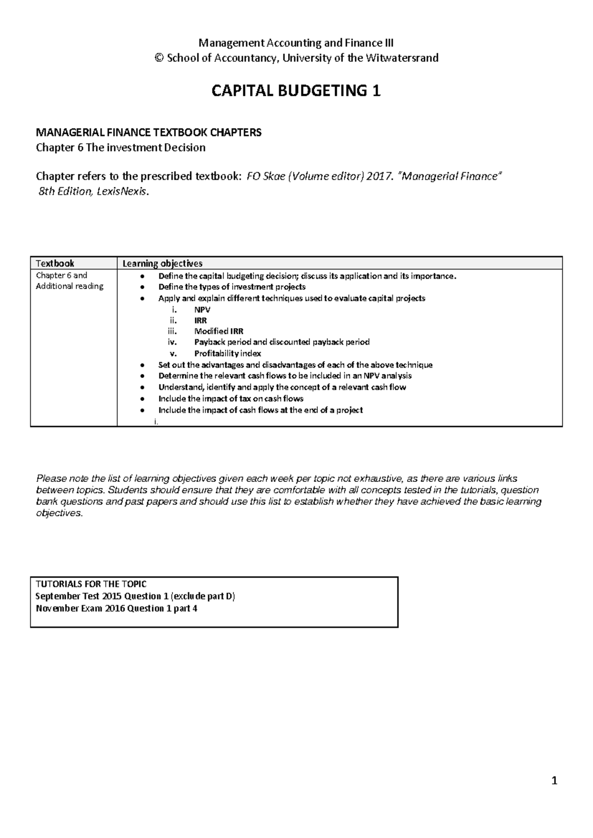 Capital Budgeting Notes 1 - Managerial Finance (ACCT 101) 2020 - Studocu