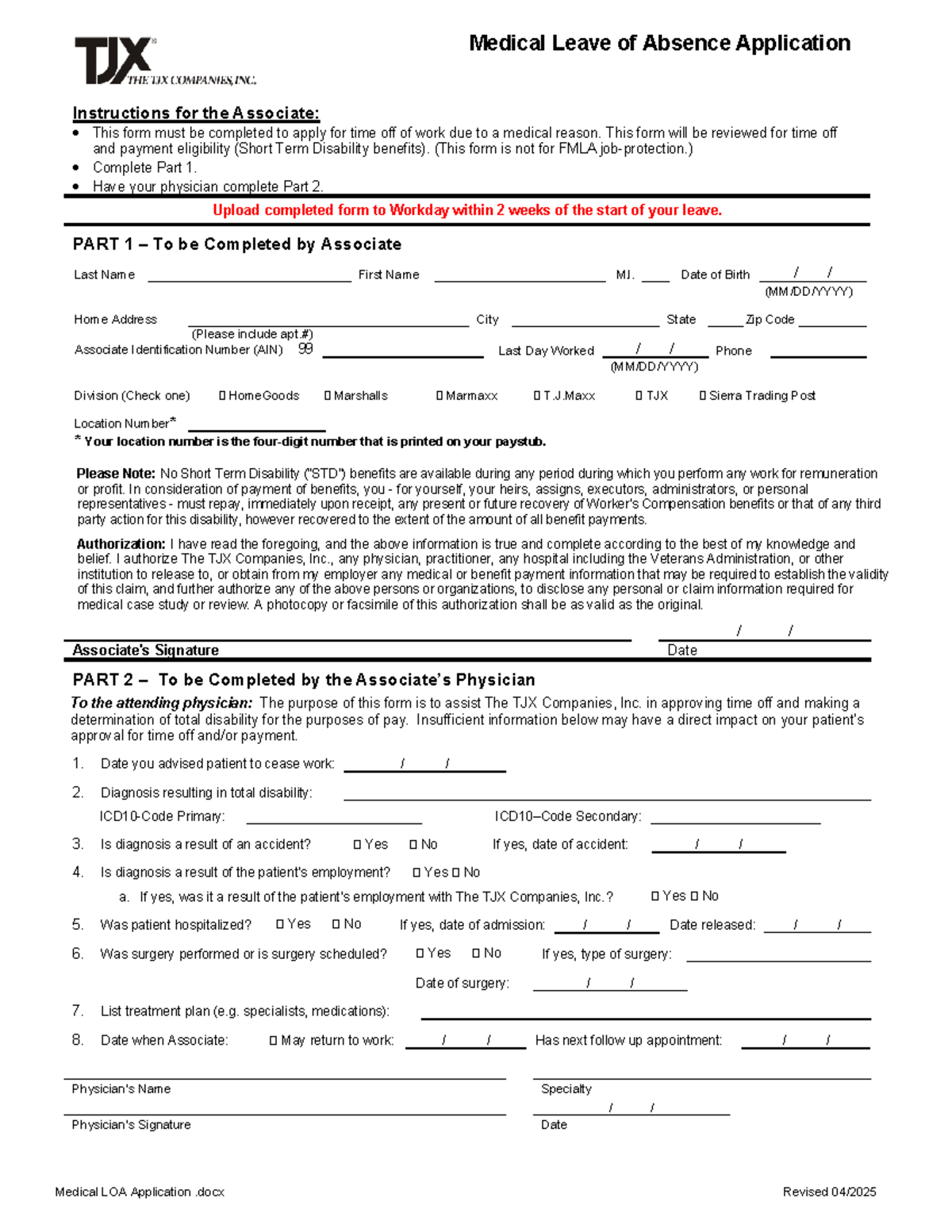 Medical Leave of Absence Application Instructions for Associates - Studocu