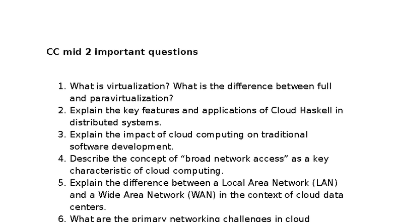 CC Midterm 2: Key Questions on Cloud Computing Concepts - Studocu