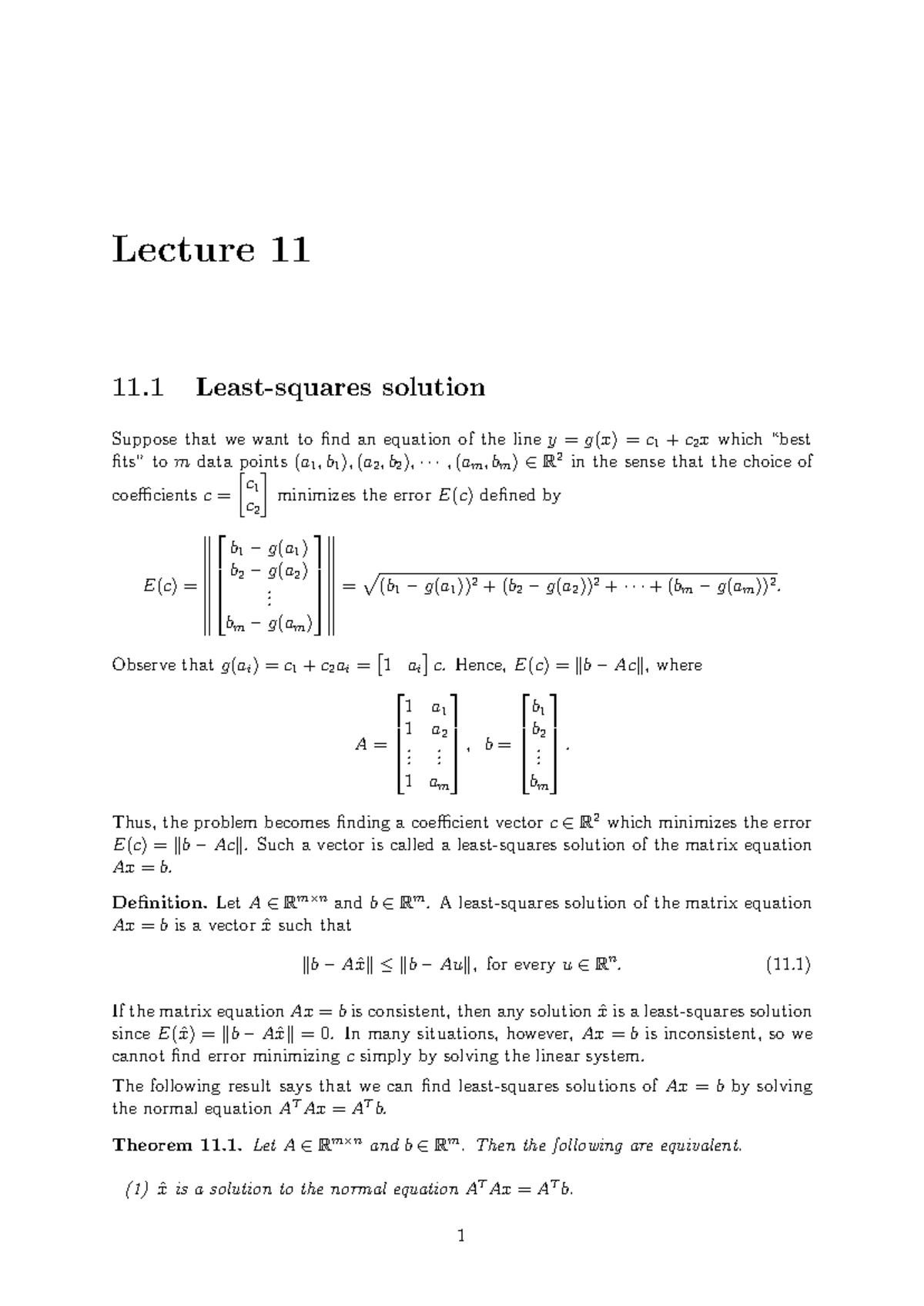 Lecture 11: Solutions to Matrix Equations and Best Fitting Lines - Studocu