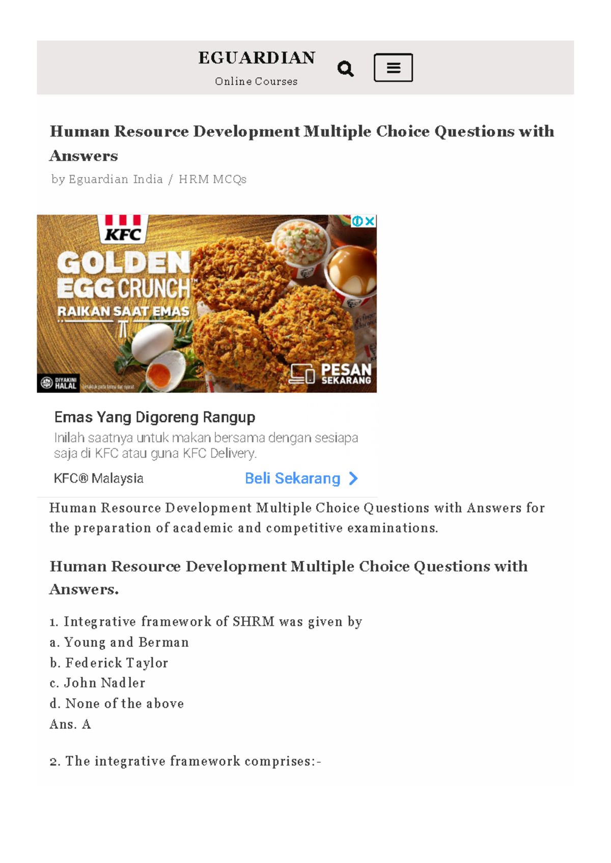 HRD 101: MCQs with Answers for Effective Exam Preparation - Studocu