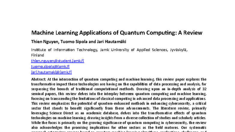 Quantum Machine Learning Applications: A Comprehensive Review (QML 2024 ...