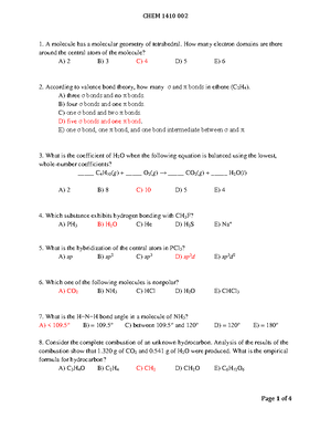 Chapters 4, 5, 6 Exam Review Key for Chemistry 101 - Studocu