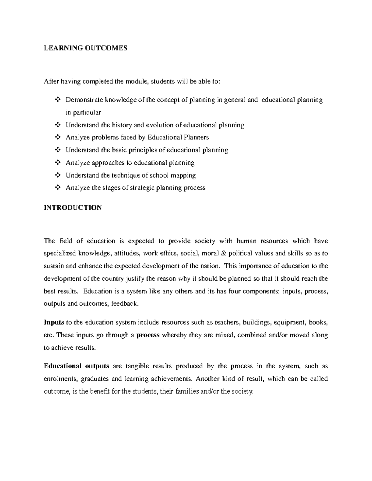 IM-Educ Planning - Material used in Lecture - LEARNING OUTCOMES After ...
