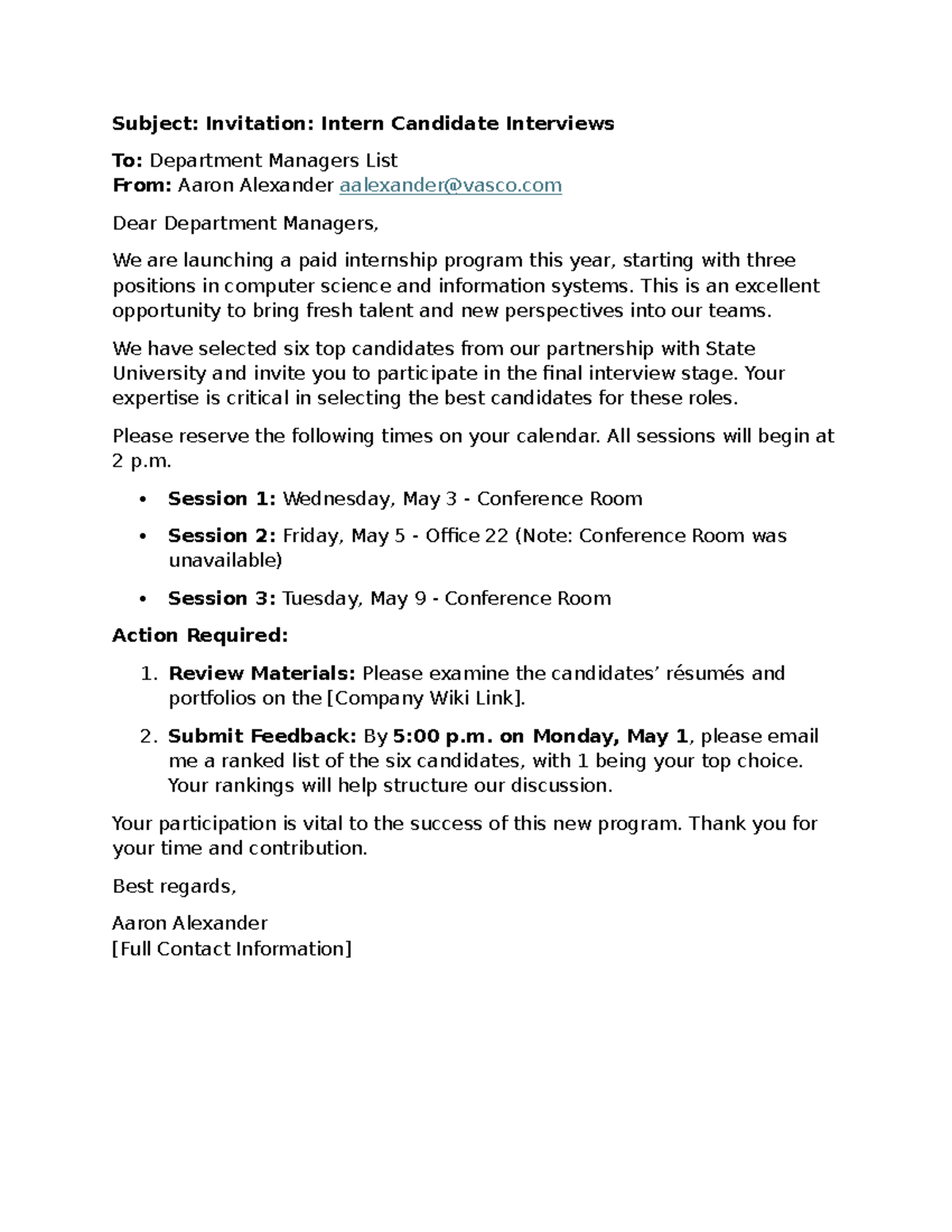 Intern Candidate Interviews Invitation - May 2023 - Studocu
