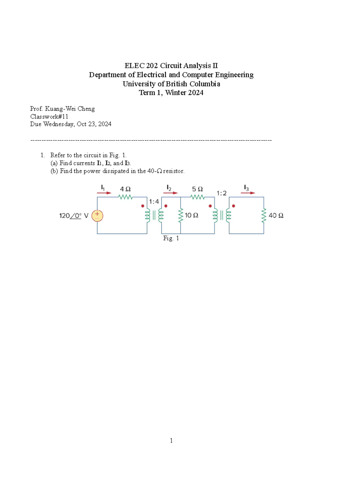 ELEC202 classwork - ELEC 202 - 1 ELEC 202 Circuit Analysis II ...