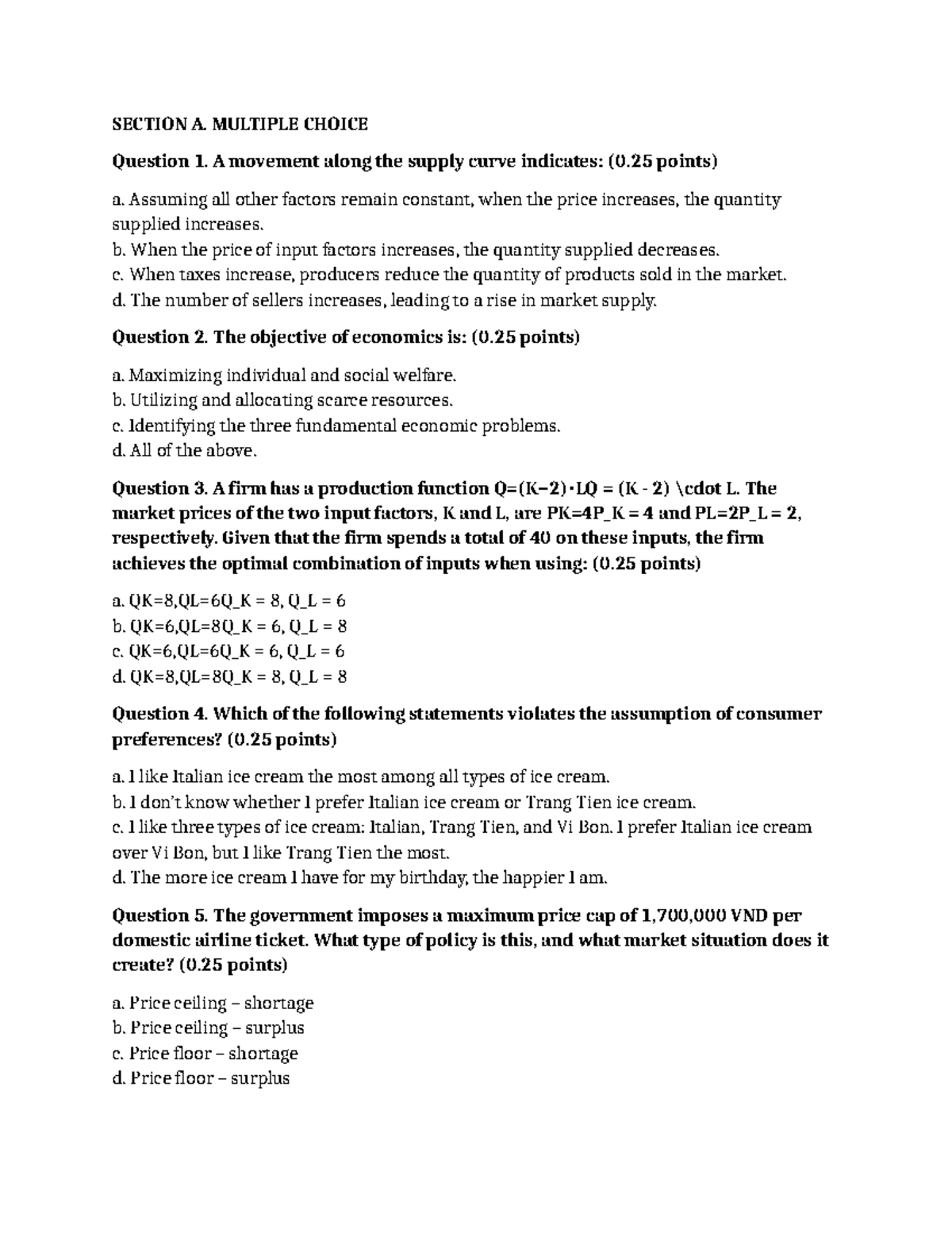 Final Exam Questions for ECON 101: Supply and Demand Concepts - Studocu