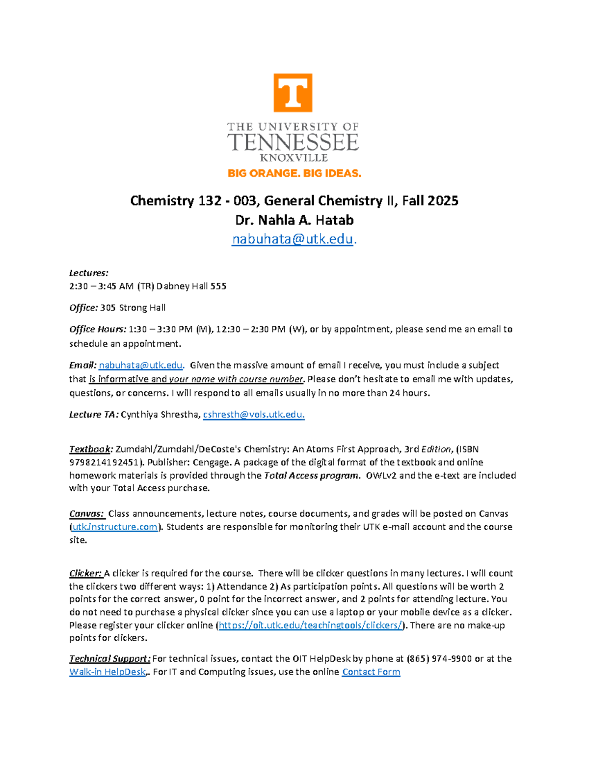 CHEM 132 003 Syllabus: General Chemistry II, Fall 2025 - Studocu