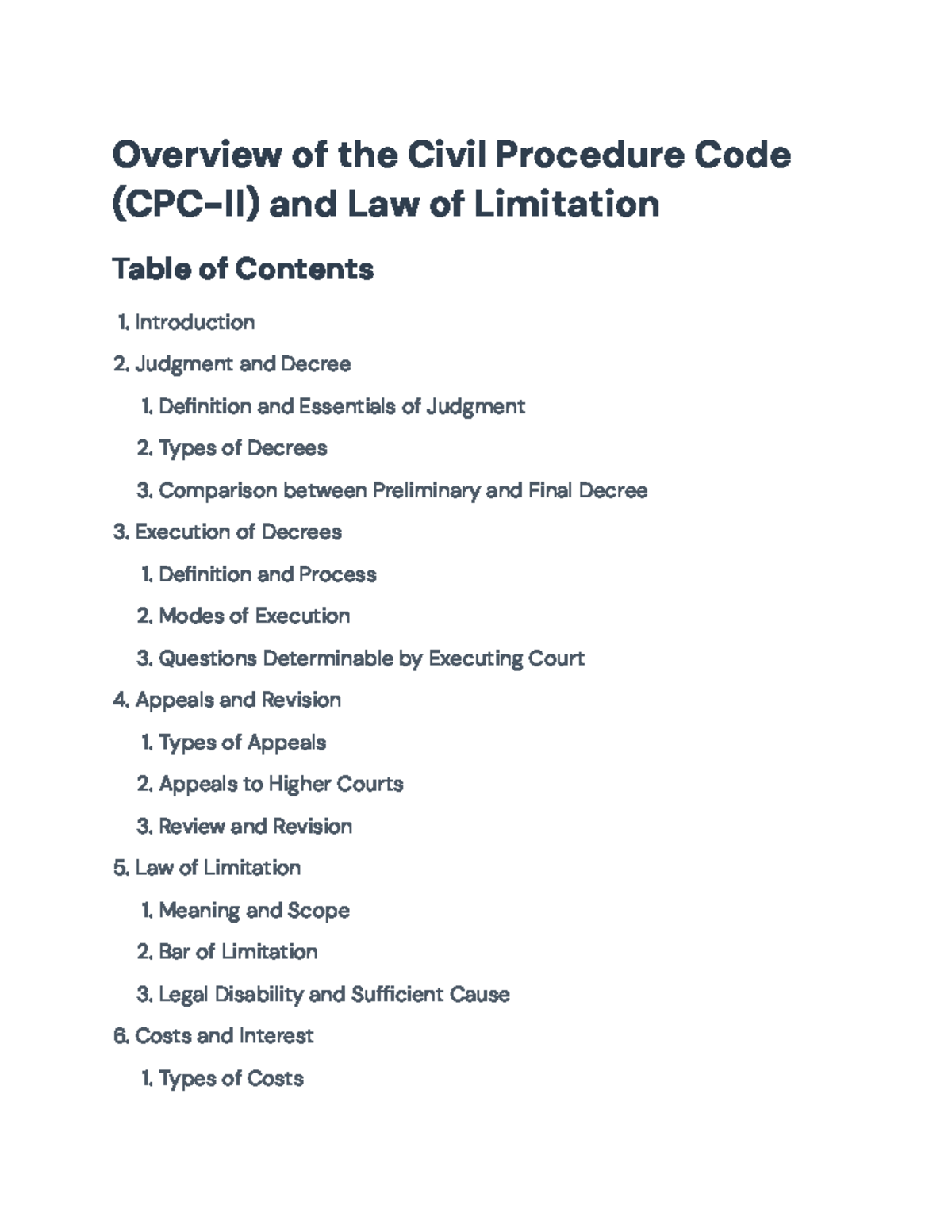 Overview of CPC-II and Law of Limitation: Key Legal Concepts - Overview ...
