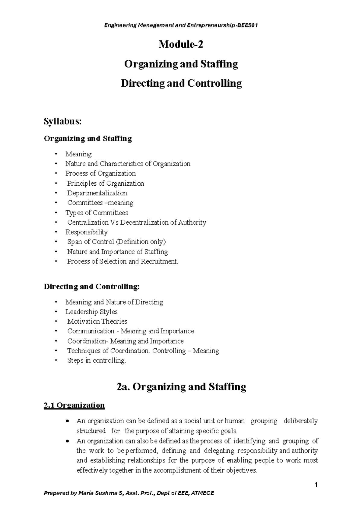 Engineering Management Syllabus: Organizing, Staffing, Directing ...