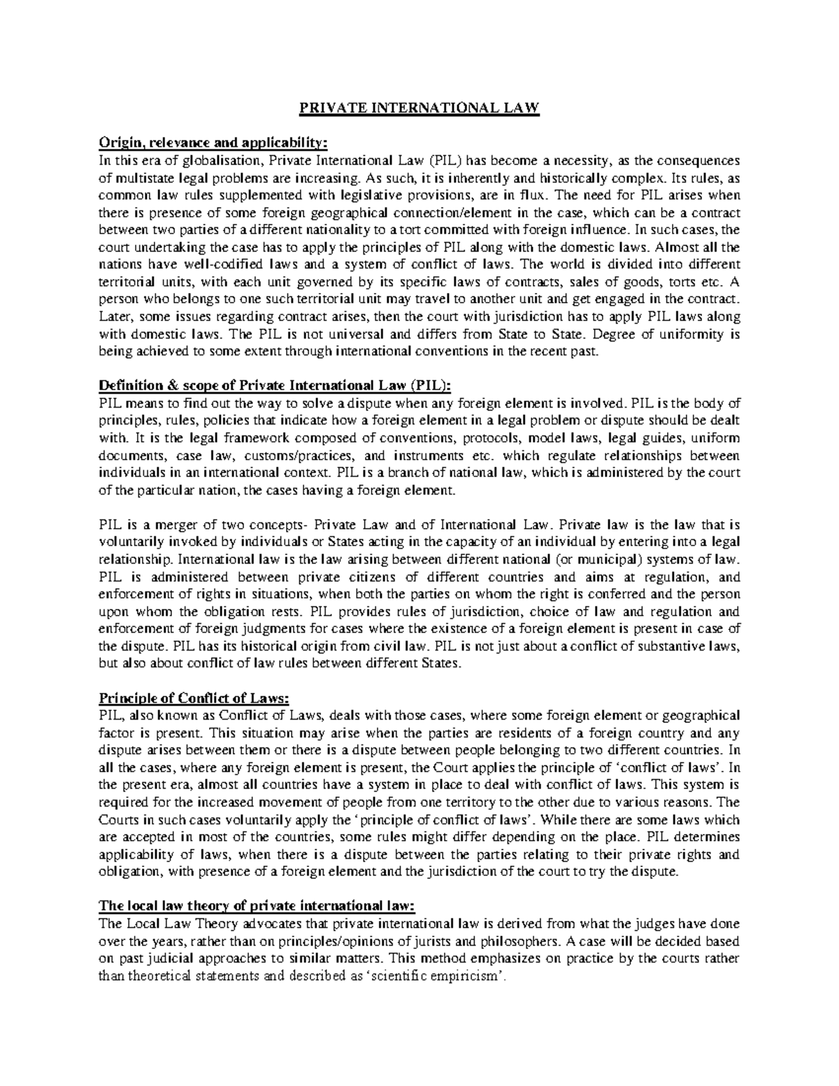 Private International Law (PIL): Key Concepts & Functions - Studocu