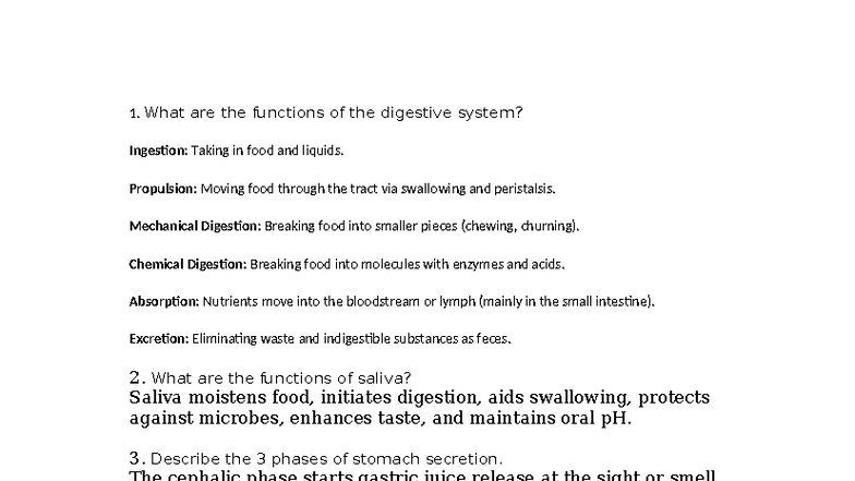 Anatomy and Physiology: Functions of the Digestive System - Studocu