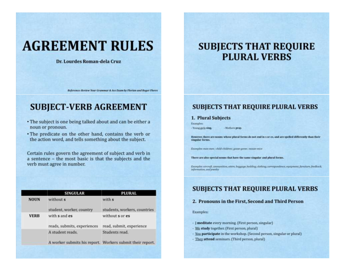 Grammar-Rules - rules of subject verb agreement - AGREEMENT RULES ...