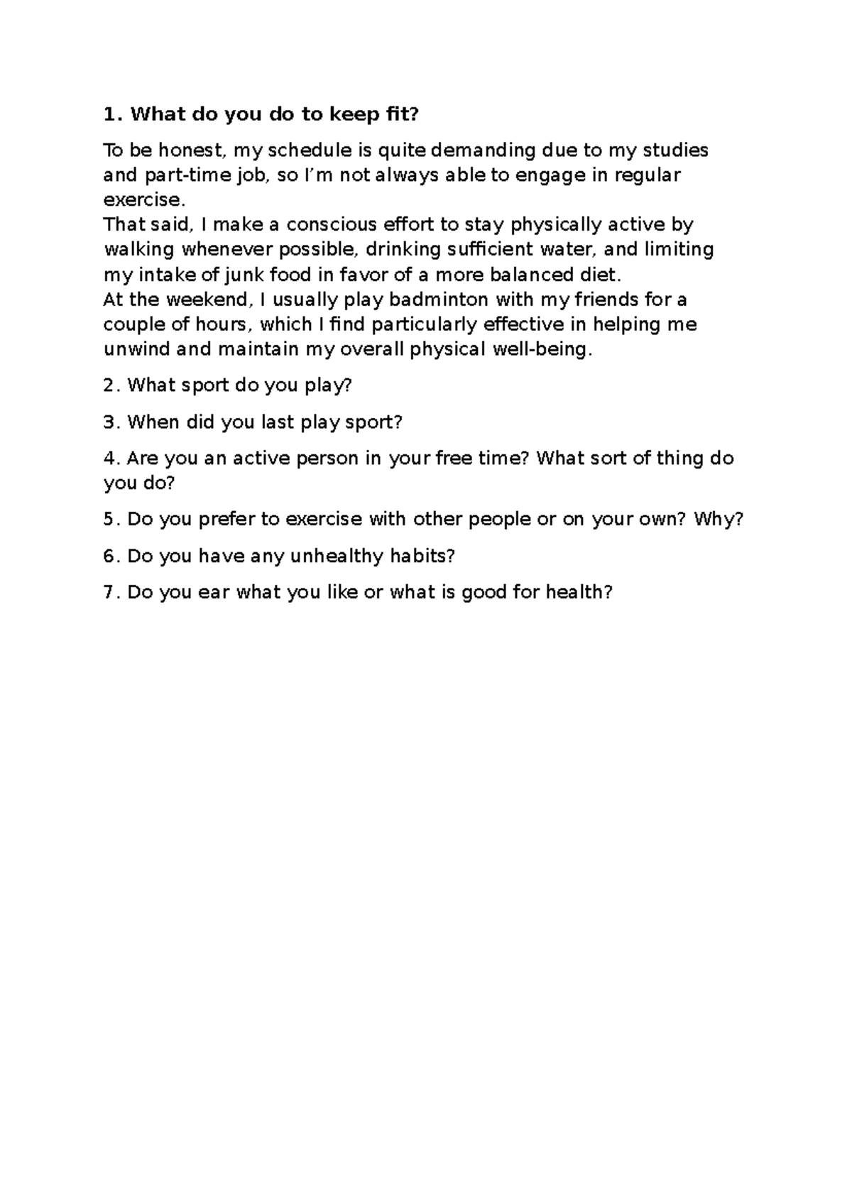 1 - Keeping Fit: My Active Lifestyle and Healthy Choices (edefc) - Studocu