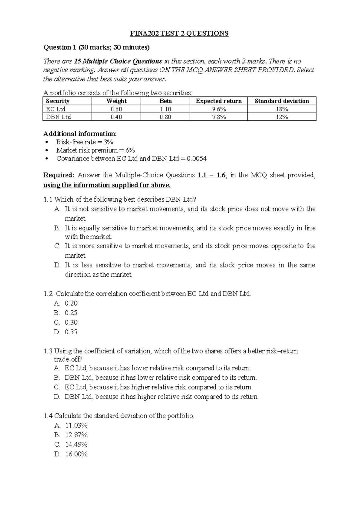 2025 FINA202 TEST 2 Questions & Suggested Solutions - Studocu