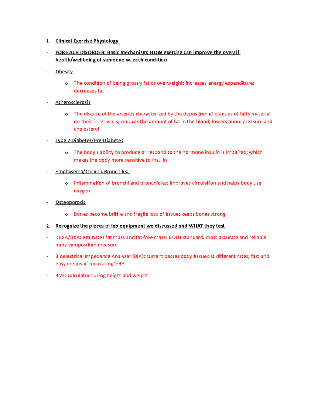 Exercise Science Exam 1 Study Guide: Clinical Exercise Physiology ...