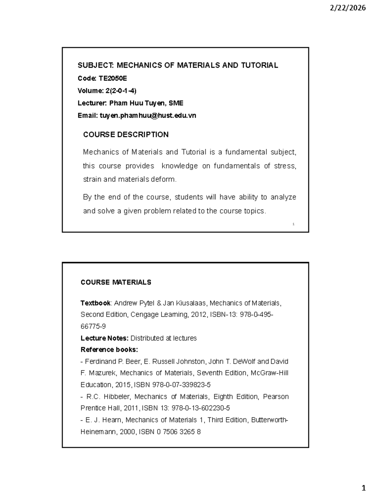 Mechanics of Materials TE2050E: Introduction & Chapter 1 Notes - Studocu