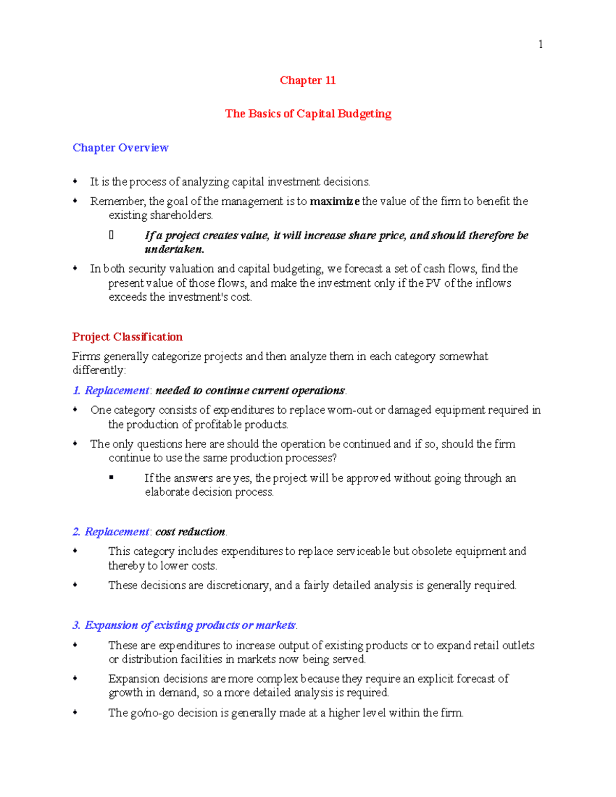 Chapter 11 Handout: Fundamentals of Capital Budgeting by Babu Baradwaj ...