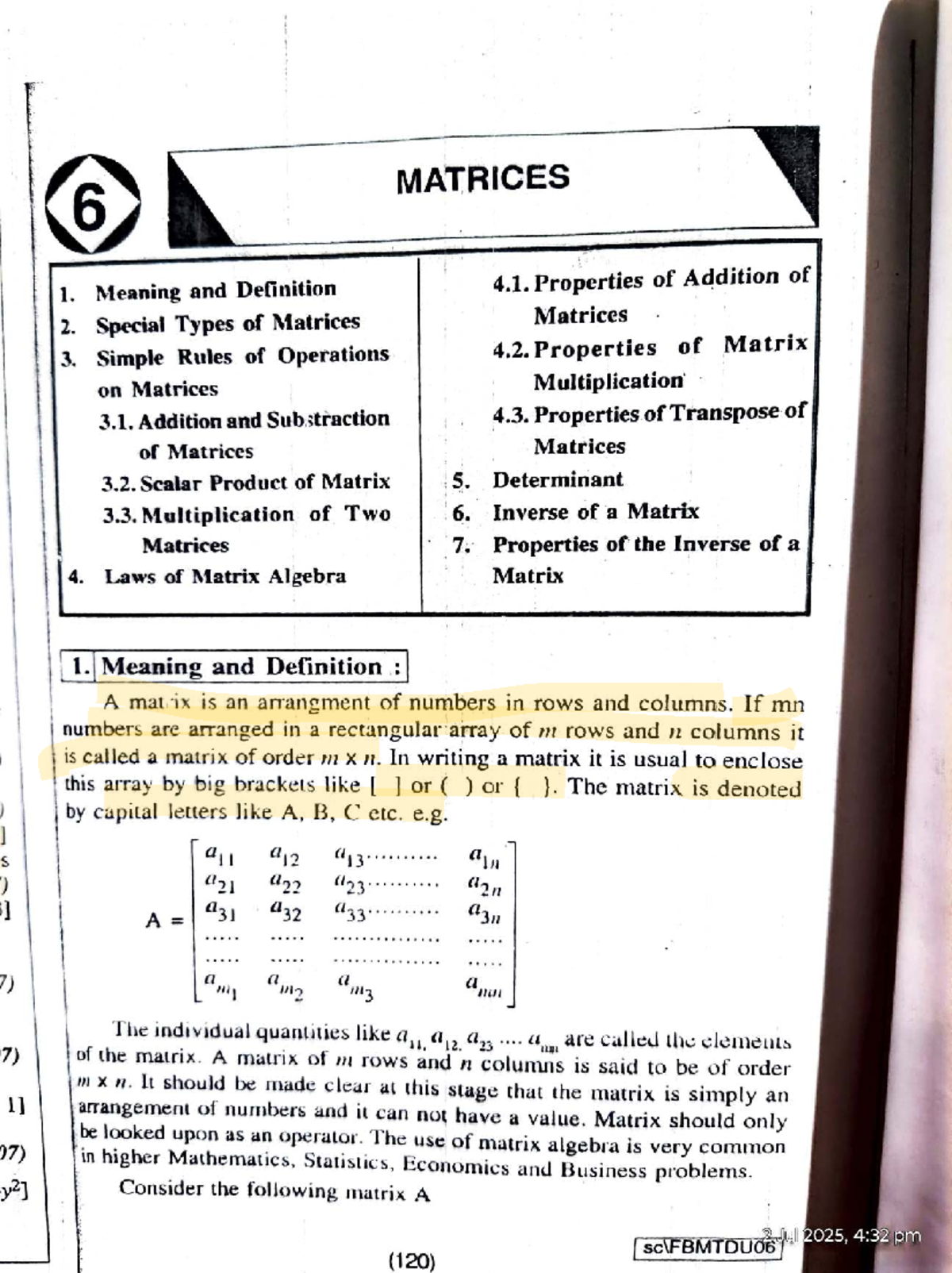 MATRICES 6: Properties, Operations, and Special Types Explained - Studocu