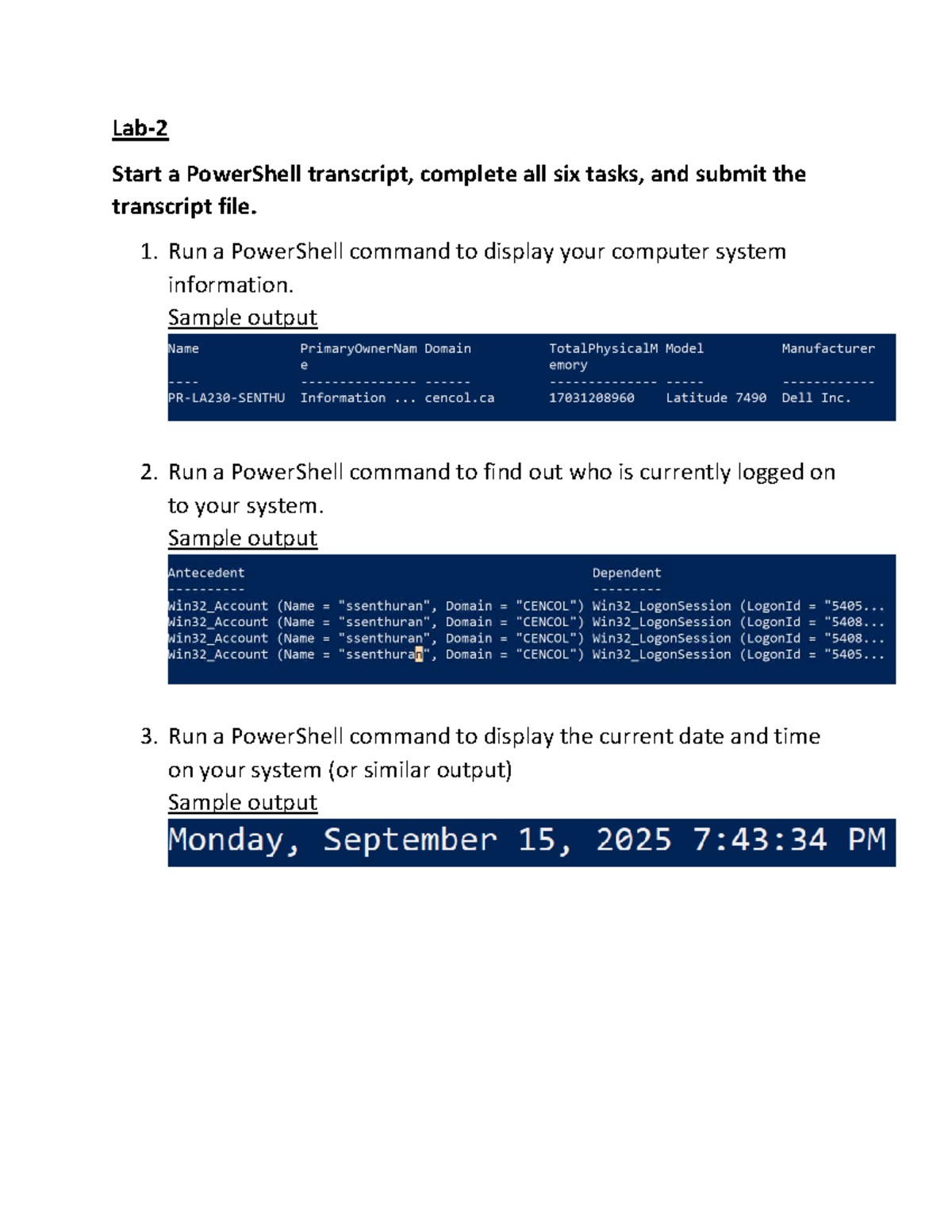 PowerShell Lab 2: System Info & User Commands Transcript - Studocu