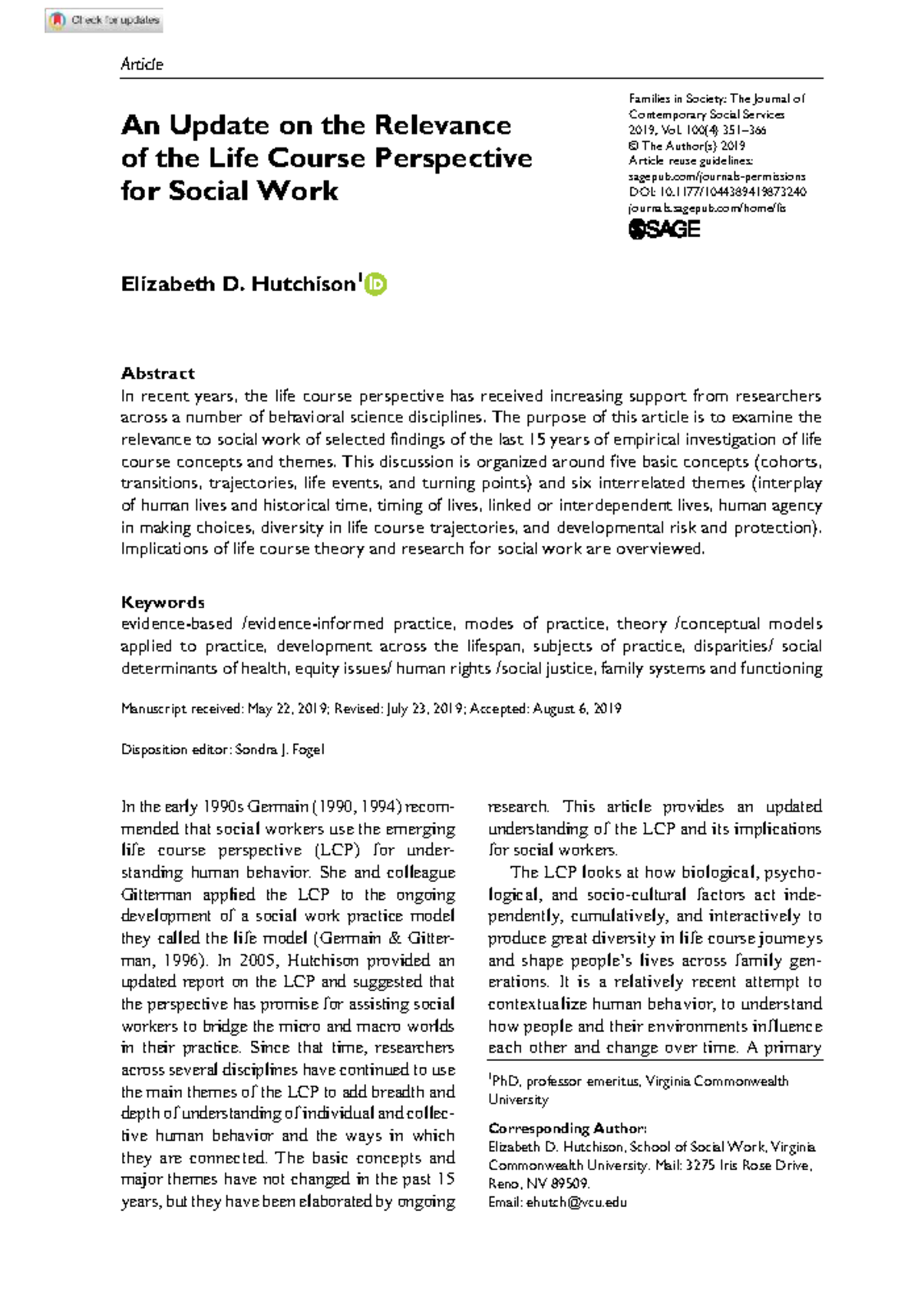 873240 An Update on the Life Course Perspective's Impact on Social Work ...