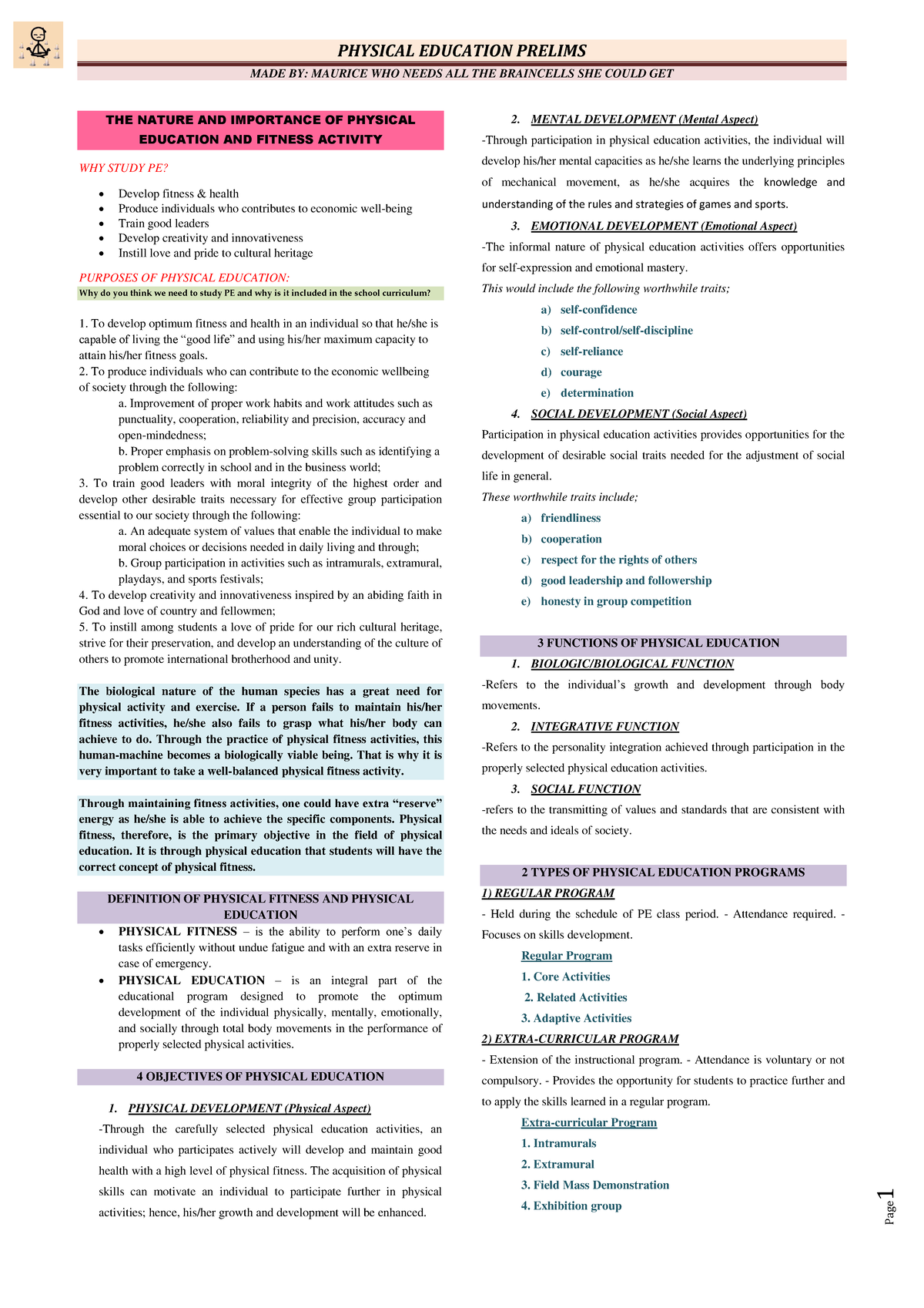 Physical Education 101: Prelims Study Notes and Key Insights - Studocu
