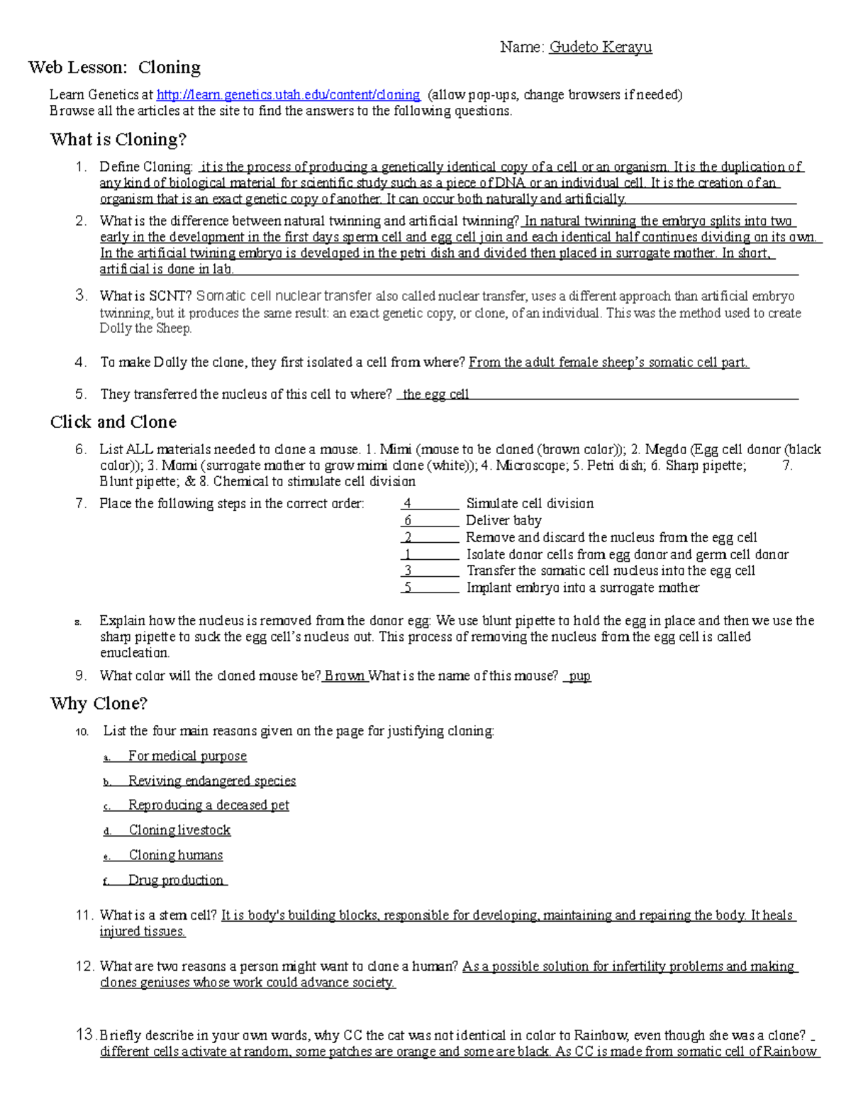 Cloning WS Final Exam - Class Assignment Overview and Study Guide - Studocu