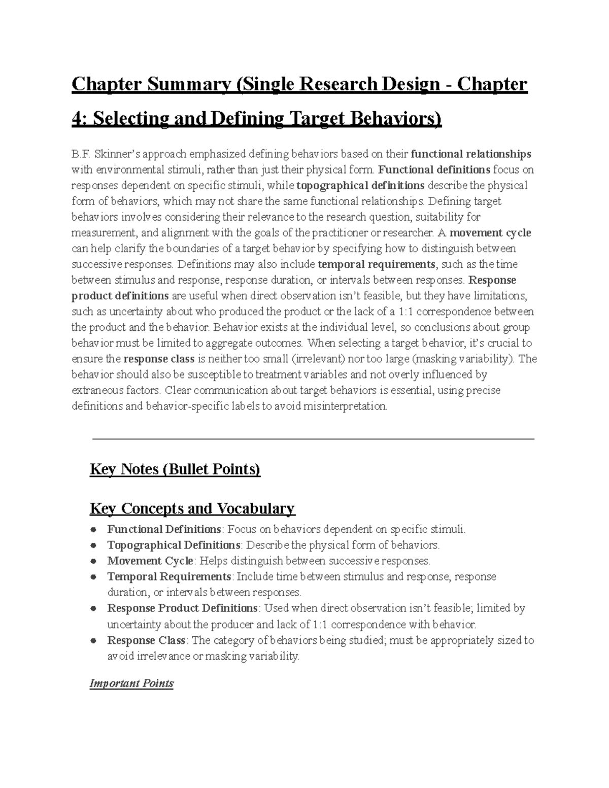 Chapter Summary: Single Research Design - Ch. 4 Target Behaviors - Studocu