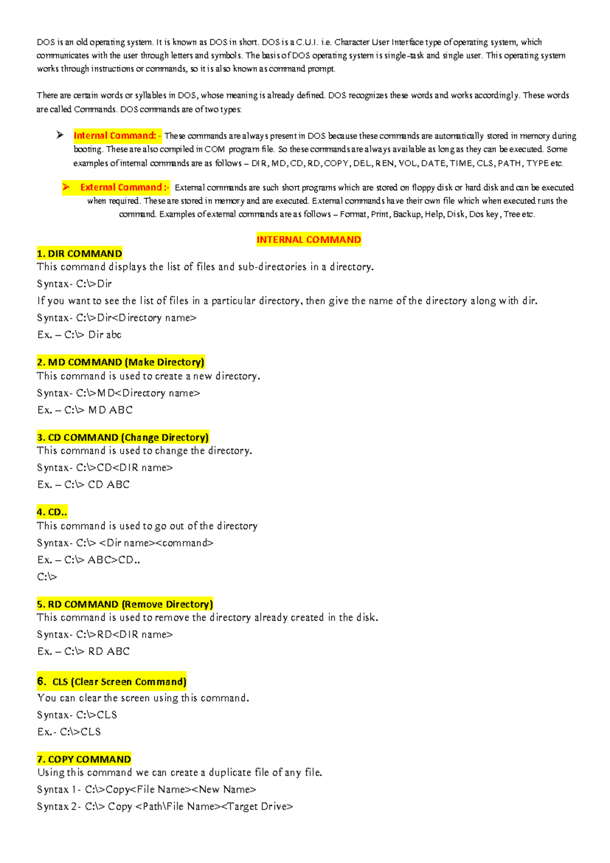 Fundamental of Computer DOS Command in English - DOS is an old ...