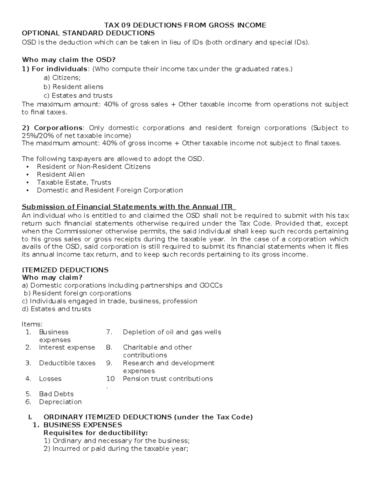 TAX 09 Deductions from Gross Income: Optional Standard Deductions ...